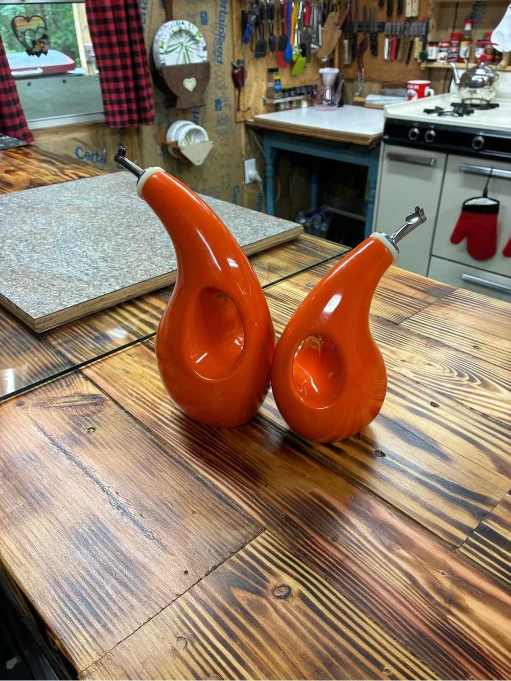 Rachael Ray Orange Ceramic Oil and Vinegar Cruet Set of Two Containers